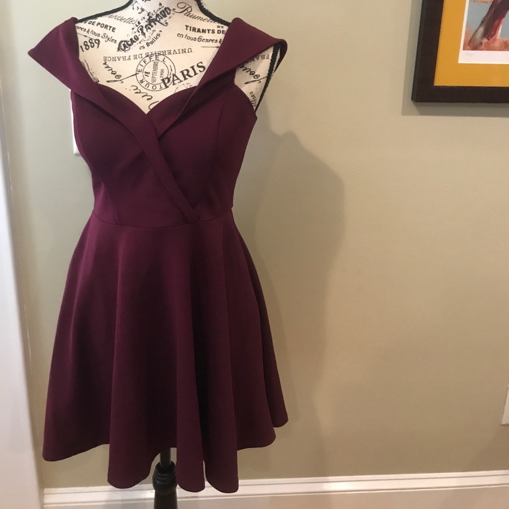 Maroon off the shoulder fit and flare dress